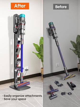 Підставка для пилососа Dyson Gen5, V16, V15, V12, V11, V10, V8, V7, V6 — металева стійка без свердління, 4 гачки для аксесуарів, темно-сіра