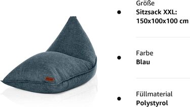 Сидіння-мішок Green Bean Трикутний 150x100x100 см, 220 л, блакитний, м'який, наповнювач EPS, знімний чохол, для дому, підлоги, XXL