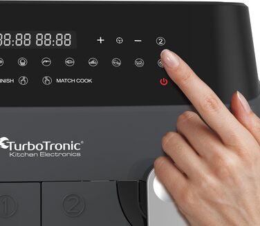 Аерофритюрниця TurboTronic XXL 9L (2x 4,5L) з подвійним кошиком, цифрове керування, 12 програм, без олії, сіра