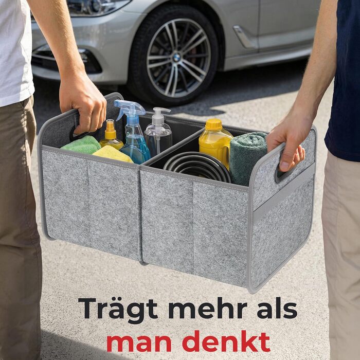 Органайзер у багажник Achilles Auto-Faltbox XL — велика складана сумка-коробка з фетру для авто, сіра