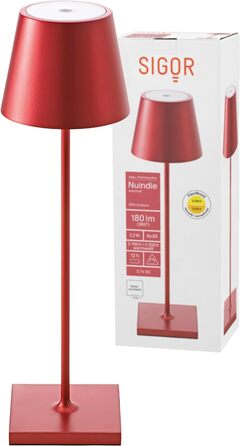 Настільна LED лампа SIGOR Nuindie, димована, акумуляторна, для дому та вулиці, IP54, 38 см, 12 годин, легке заряджання, червона