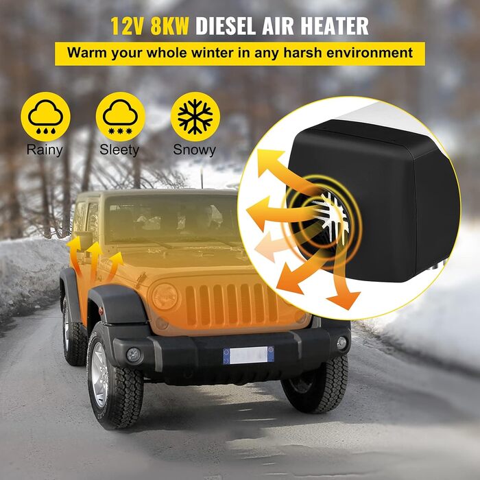 Автономний дизельний опалювач VEVOR 12V 8kW з LCD-дисплеєм та пультом дистанційного керування, 0.16-0.62 л/год, дизельний опалювач для автомобіля
