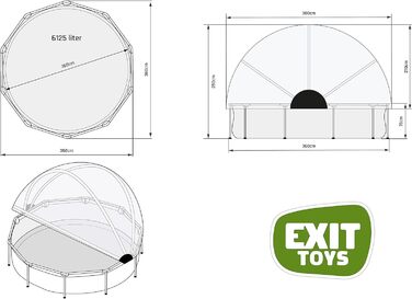 Дитячий каркасний басейн EXIT TOYS Soft Grey 360x76 см з багатофункціональним накриттям і картриджним фільтром, круглий, сірий, для чистої та теплої води