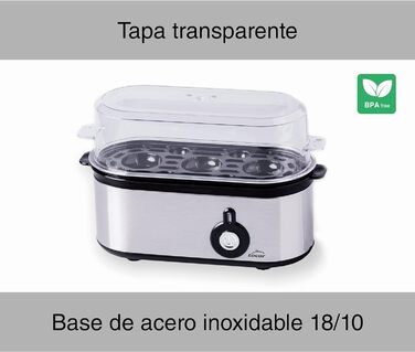 Електрична яйцеварка Lacor TRI OVUM з нержавіючої сталі 18/10, BPA-free, 3 режими приготування, автоматичне вимкнення, 3 яйця, сіра