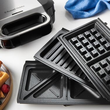 Мультифункціональний пристрій Russell Hobbs 3-в-1: сендвічниця, вафельниця, гриль Creations, антипригарне покриття, глибокі пластини, підходить для миття в посудомийці, BPA безпечний, модель 26810-56