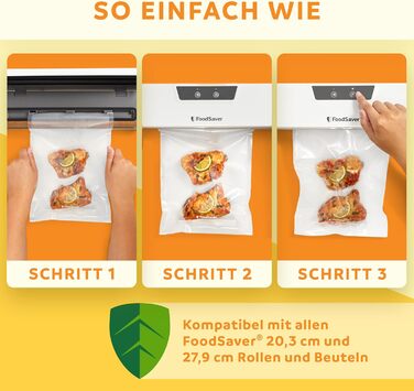 Універсальна система вакуумування продуктів FoodSaver Design Compact, ручний вакууматор, сріблястий (1 рулон, 4 вакуумні пакети, 4 зип-пакети)