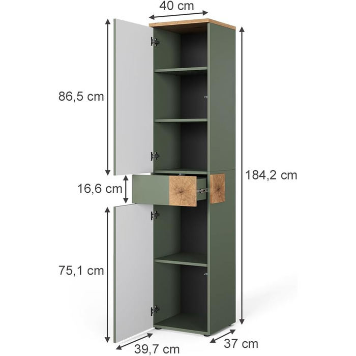 Тумба під умивальник Vicco Eden, 70 x 64.5 см, з 2 шухлядами для ванної кімнати, колір зелений