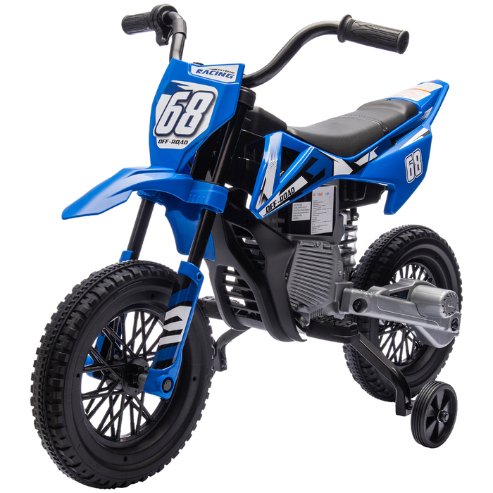 Дитячий електричний мотоцикл AIYAPLAY, дитячий мотоцикл 12V з музикою, дитячий транспортний засіб зі знімними тренувальними колесами, 2,4-5 км/год, для дітей 3-6 років, макс. 30 кг, синій