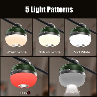 LED кемпінговий ліхтар із RGB підсвічуванням, 5200mAh, USB-заряджання, 6 режимів яскравості, магніт, димірування, для кемпінгу, походів та надзвичайних ситуацій