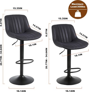 Барний стілець Youhauchair, обертовий, з підлокітником, регульована висота, PU-шкіра, сучасний кухонний стілець, чорний