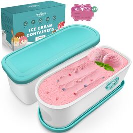 Контейнер для морозива Walfos® 1.5л, 2 шт., багаторазовий, з силіконовою кришкою, для домашнього морозива та йогурту, штабельовані