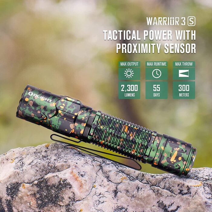 Ліхтарик тактичний OLIGHT Warrior 3S, 2300 люмен, 5 режимів, USB-зарядка, з датчиком відстані, водонепроникний IPX8, для кемпінгу, туризму, пошуку, синій