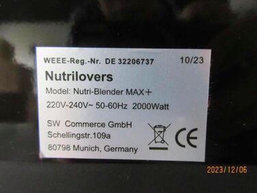 Потужний блендер NUTRI-BLENDER MAX+ 2000Вт, професійний стаціонарний міксер для смузі, 2 л Tritan (без BPA), 9 швидкостей, цифровий таймер, рецепт-книга