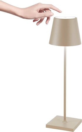 Zafferano Poldina Pro бездротова LED-настільна лампа, сенсорний димер, акумуляторна, IP65, алюміній, 38 см, для дому та вулиці, пісочний колір