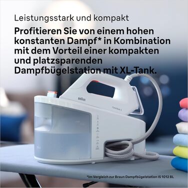 Парова станція Braun CareStyle 3 IS 3132 WH з підошвою FreeGlide 3D, тиск 6 бар, резервуар 2 л, 2400 Вт, білий/помаранчевий