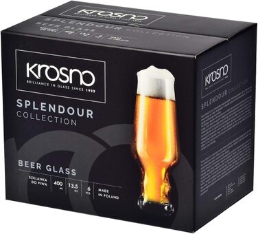 Набір склянок для пива Krosno Craft 400 мл, 6 шт, Splendour, для пшеничного та IPA, скло, для дому та вечірок, можна мити в посудомийній машині