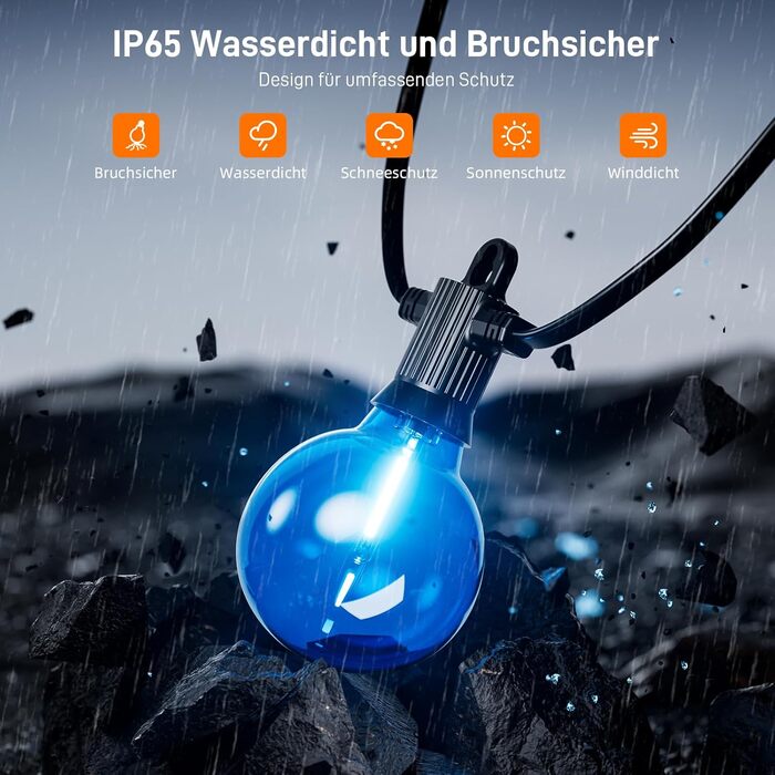 LED гірлянда Kawaya для вулиці 7.6м, 12 кольорових лампочок, IP65, для саду, балкону, вечірок