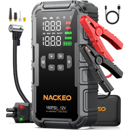 Пусковий пристрій (бустер) 8000A для авто з компресором 160 PSI, Powerbank 12V для бензинових та дизельних двигунів до 12л, з LED-ліхтарем 600LM та LCD-дисплеєм