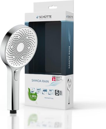 Ручний душ SCHÜTTE SAMOA RAIN з технологією м'якого струменя, 3 режими, антикальцієвий, 300 форсунок, білий, для душу