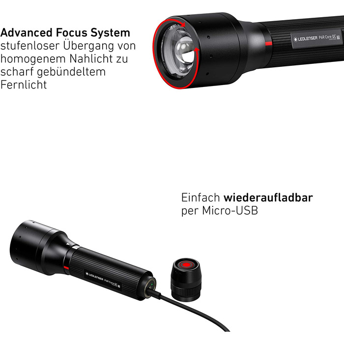 Ліхтарик Ledlenser P6R Core QC, мультиколірний LED (білий, червоний, зелений, синій), акумуляторний, 270 лм, 335 м, для полювання, риболовлі, аутдору