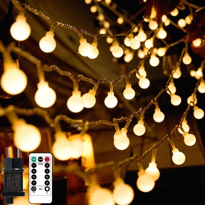 Гірлянда світлодіодна вулична/кімнатна 300 LED куля, 20м, 8 режимів, IP44, теплий білий для декору вечірок, саду, балкону